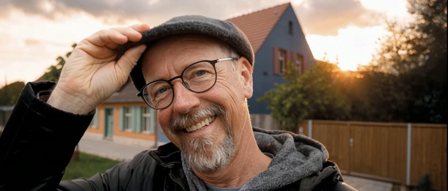Portrait eines älteren Mannes mit Brille auf der Straße in Babelsberg