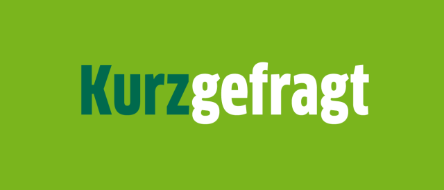 Schriftzug Kurzgefragt auf grünem Hintergrund